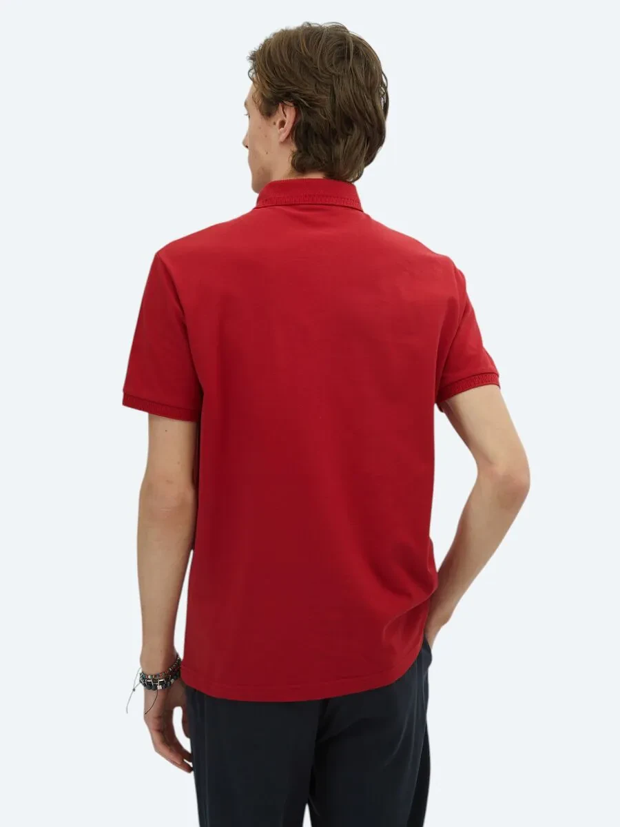 Kırmızı Düz Polo Yaka %100 Pamuk T-Shirt - 5