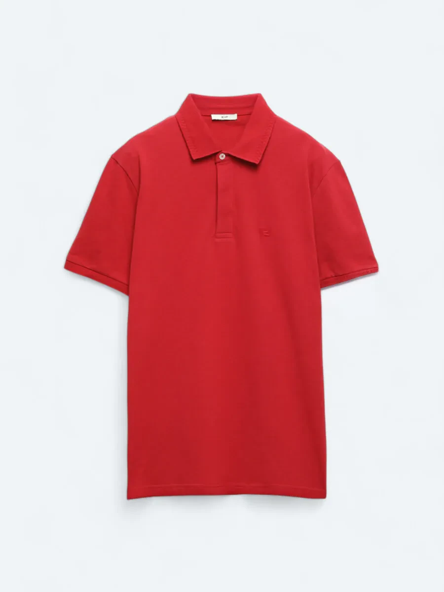 Kırmızı Düz Polo Yaka %100 Pamuk T-Shirt - 6