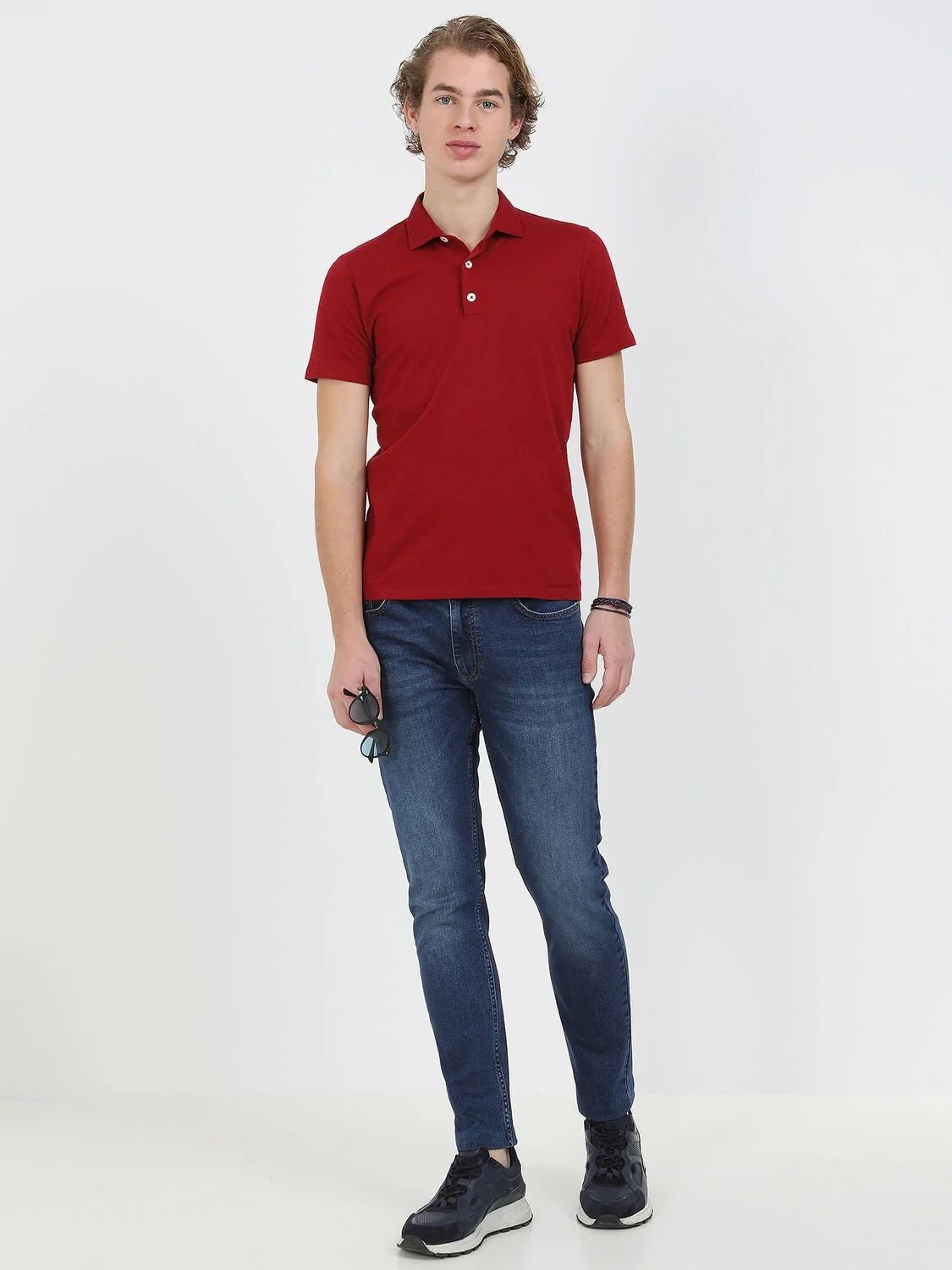 Kırmızı Jakarlı Polo Yaka %100 Pamuk T-Shirt - 2