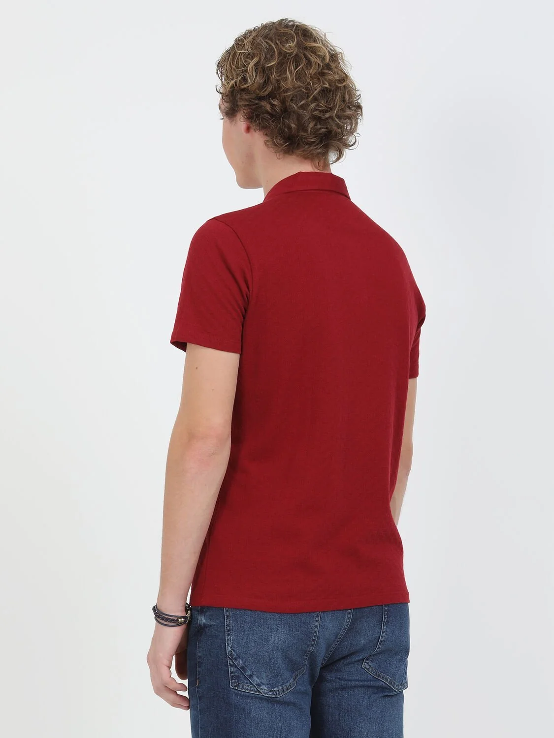 Kırmızı Jakarlı Polo Yaka %100 Pamuk T-Shirt - 5