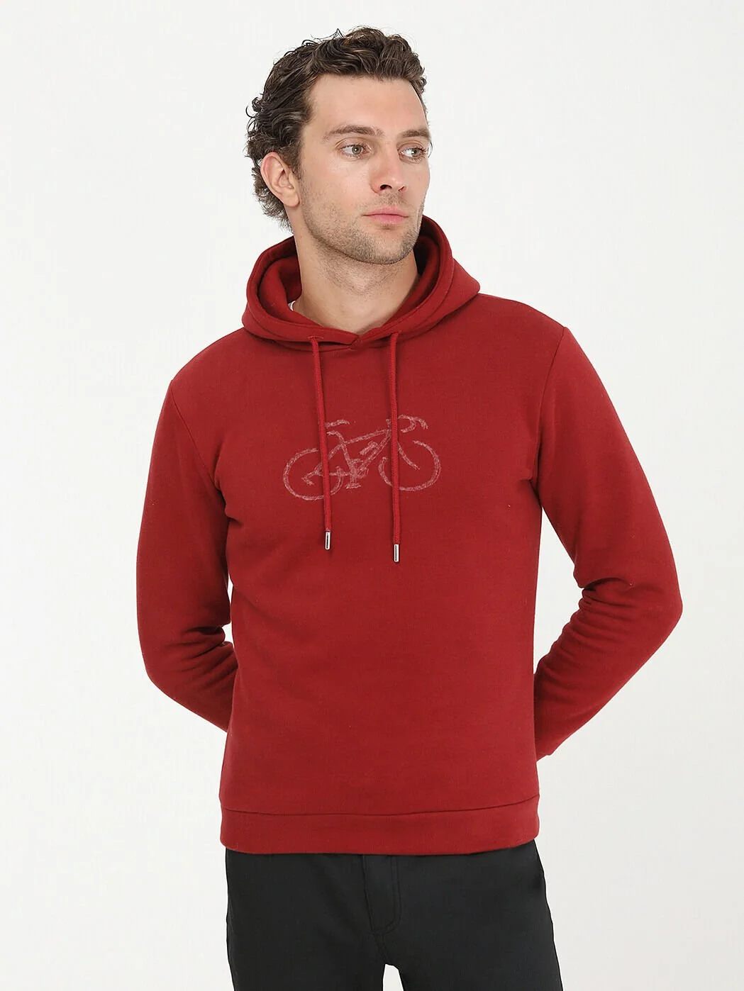 Kırmızı Kapüşonlu Baskılı Sweatshırt - 1