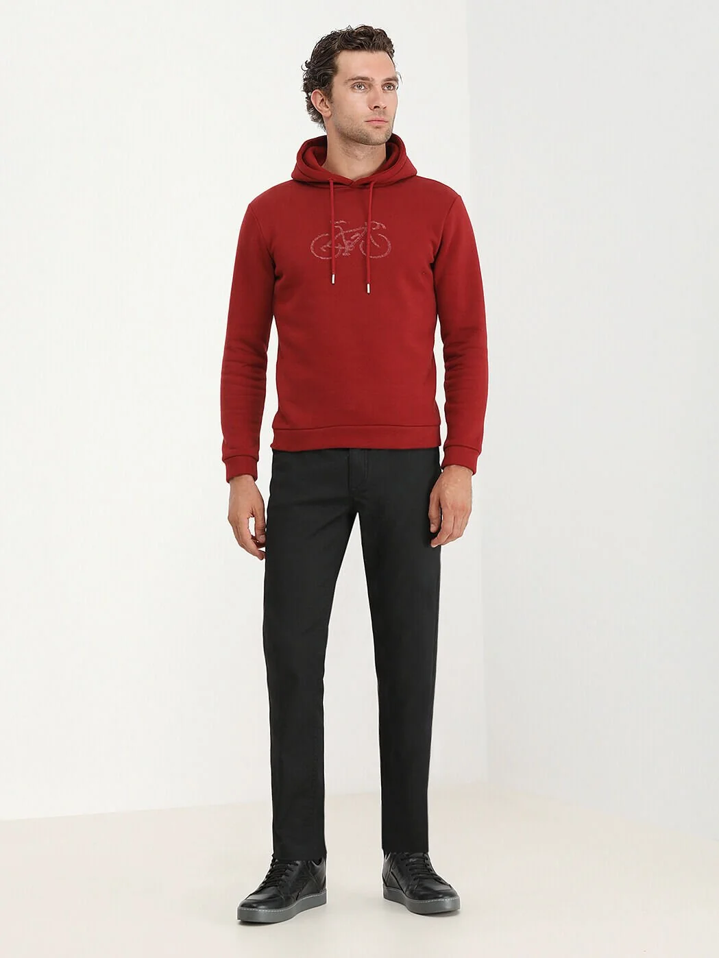 Kırmızı Kapüşonlu Baskılı Sweatshırt - 4