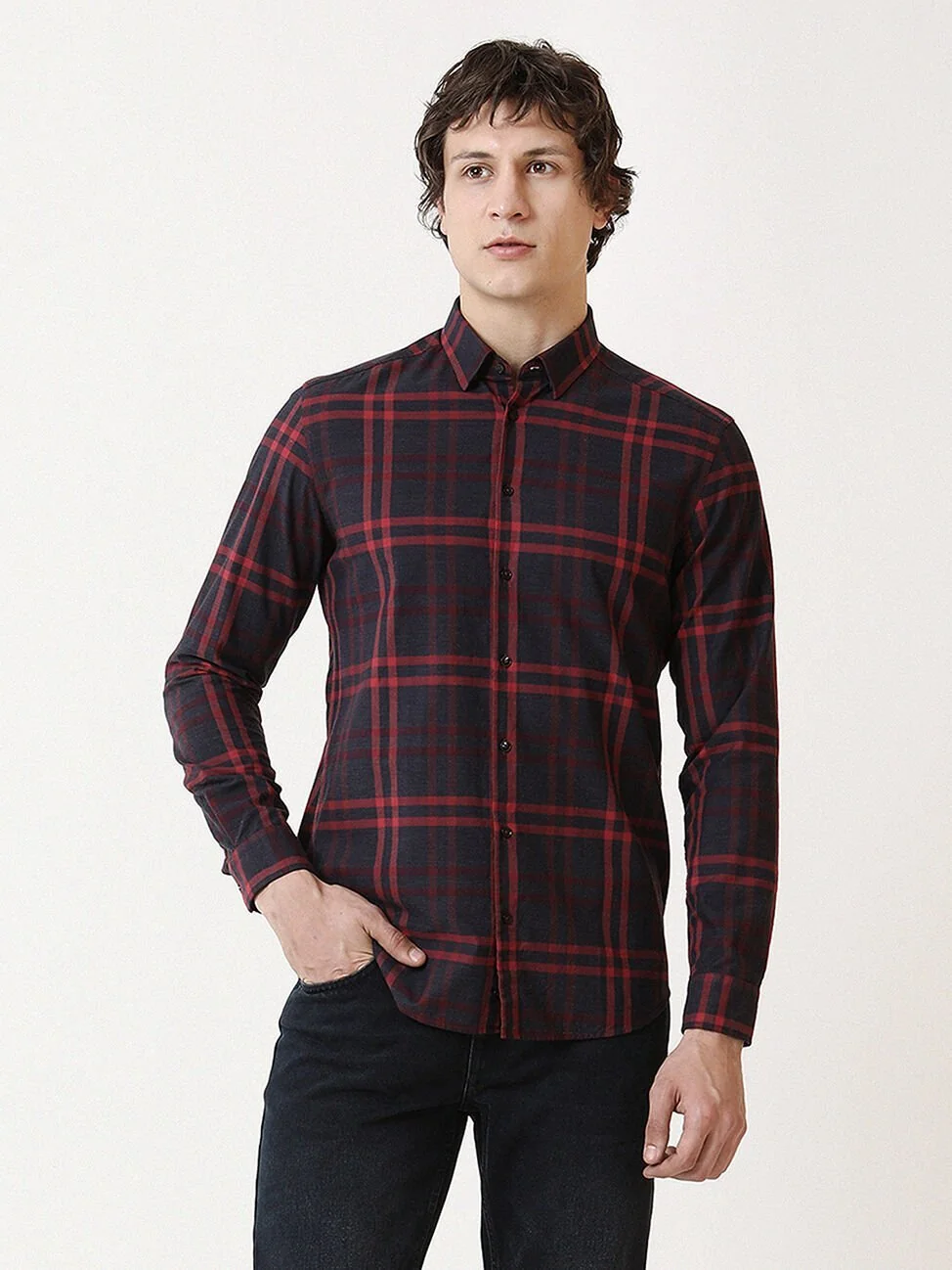 Kırmızı Kareli Regular Fit Dokuma Casual %100 Pamuk Gömlek - 3