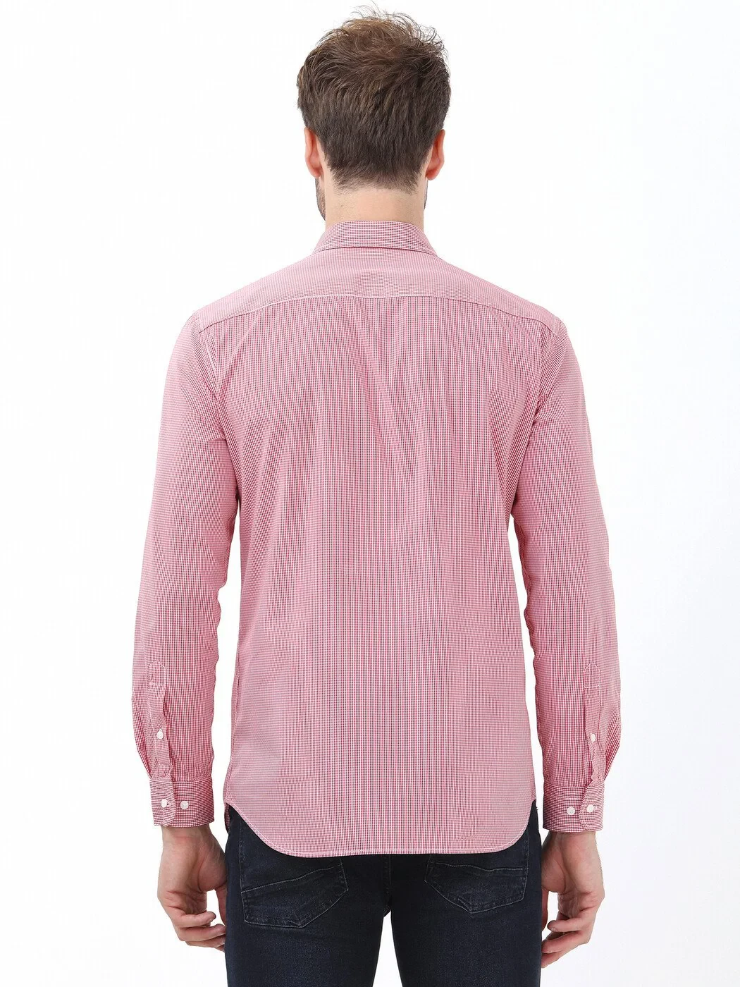 Kırmızı Kareli Regular Fit Dokuma Casual %100 Pamuk Gömlek - 4