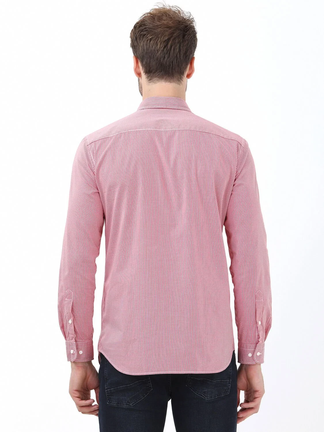 Kırmızı Kareli Regular Fit Dokuma Casual %100 Pamuk Gömlek - 4