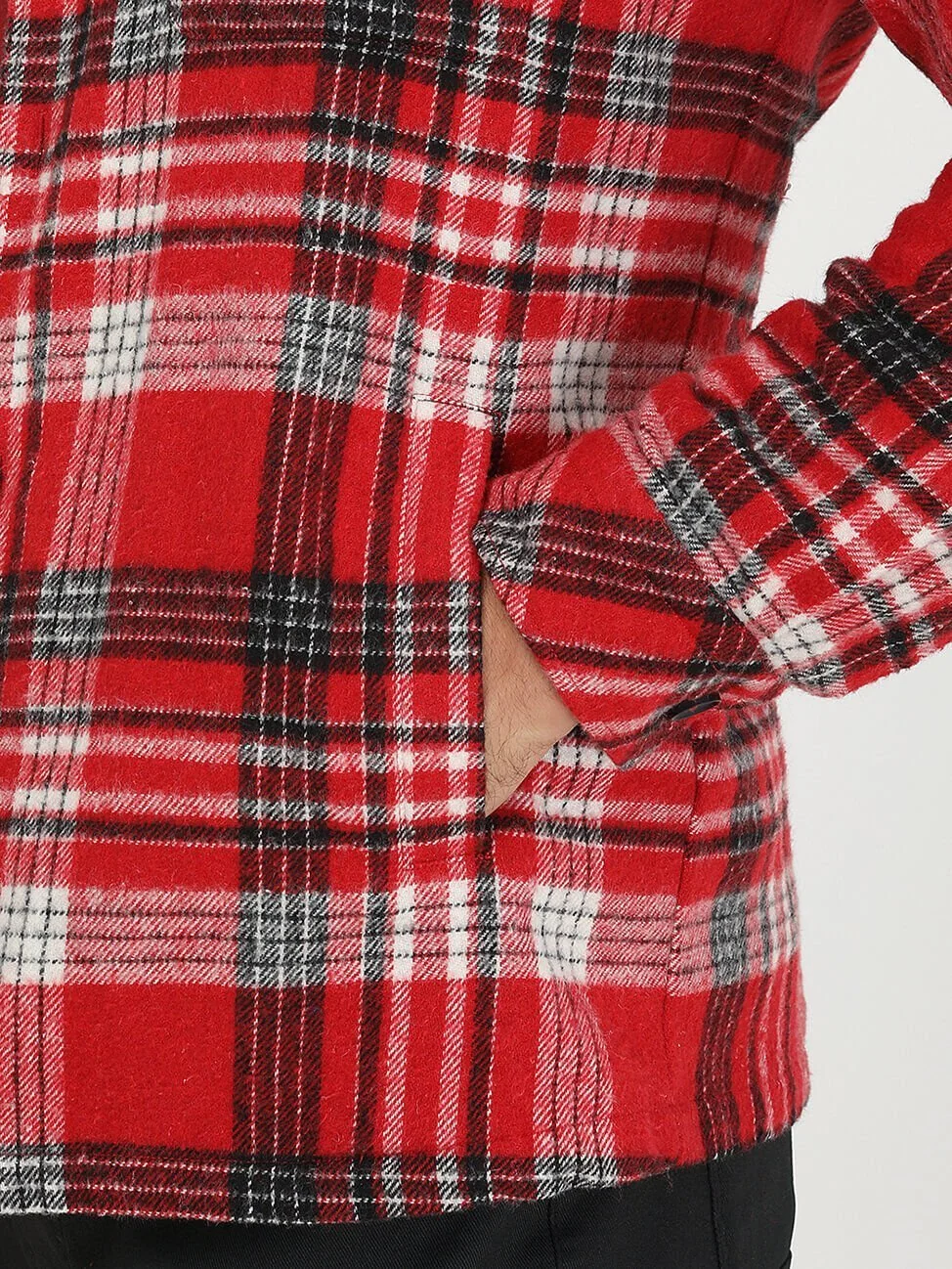 Kırmızı Regular Fit Dokuma Pamuk Karışımlı Overshırt - 5
