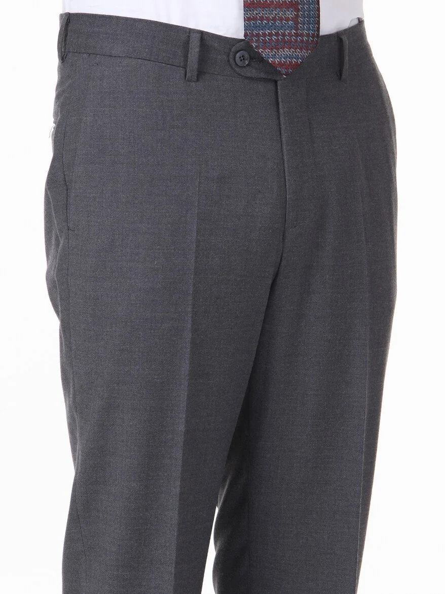 Koyu Gri Düz Dokuma Fitted Fit Klasik Yün Karışımlı Pantolon - 3