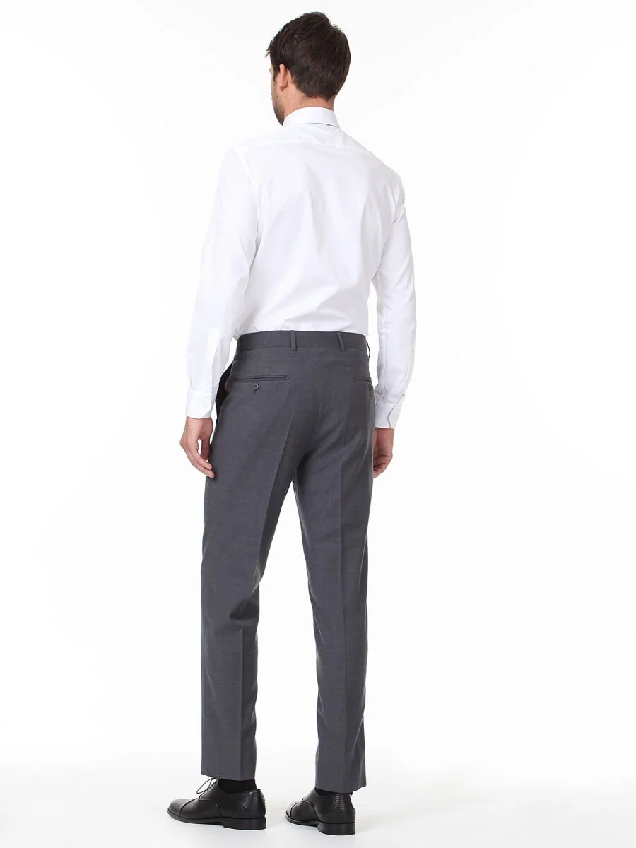 Koyu Gri Düz Dokuma Fitted Fit Klasik Yün Karışımlı Pantolon - 4