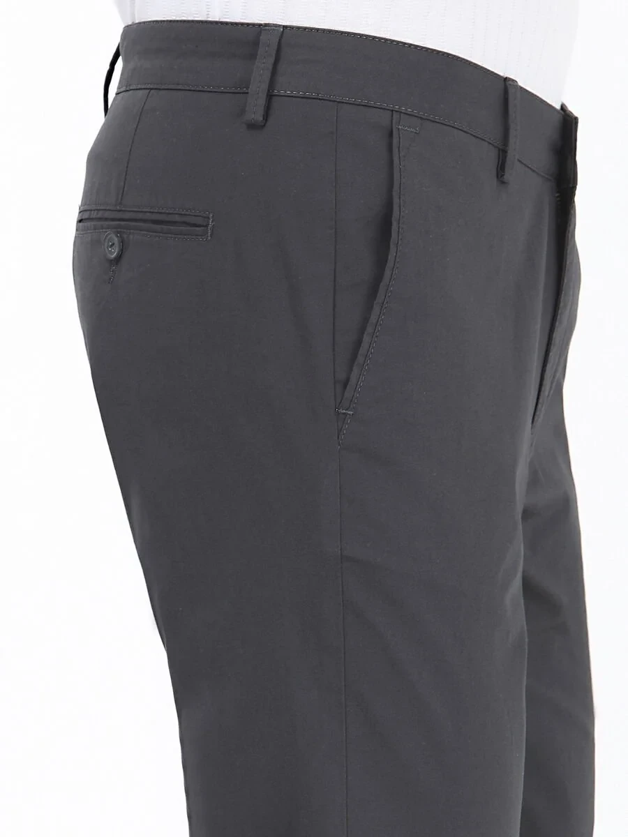Koyu Gri Düz Dokuma Regular Fit Casual Pamuk Karışımlı Pantolon - 3