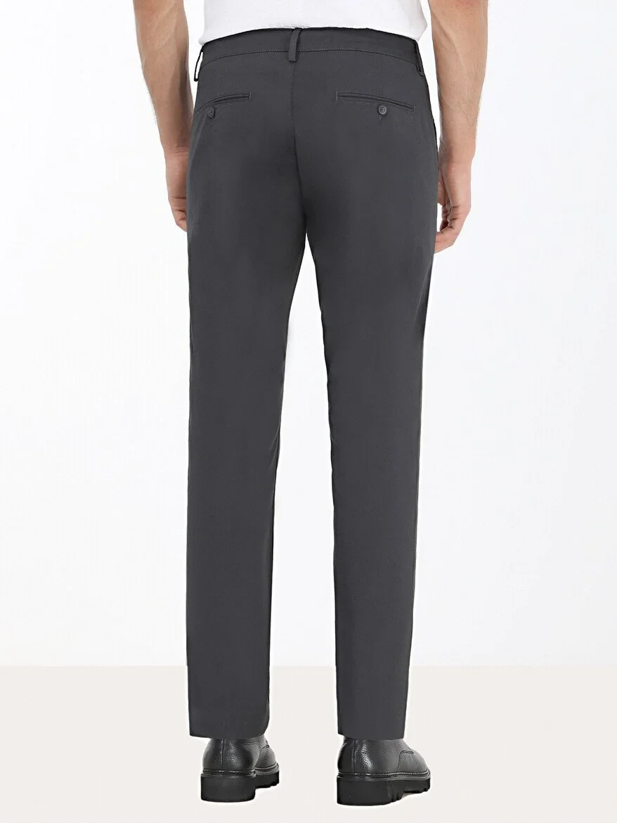 Koyu Gri Düz Dokuma Regular Fit Casual Pamuk Karışımlı Pantolon - 4