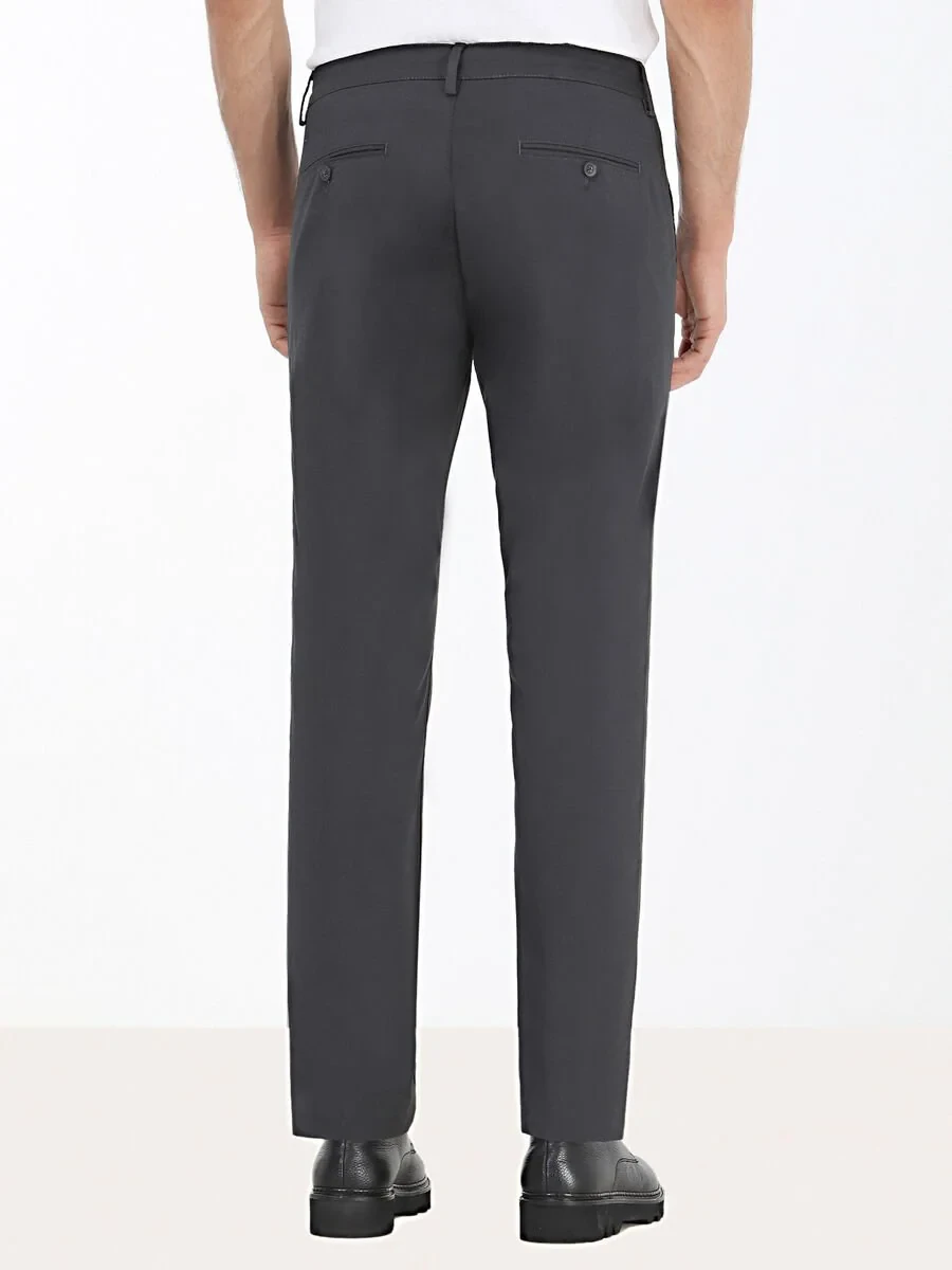 Koyu Gri Düz Dokuma Regular Fit Casual Pamuk Karışımlı Pantolon - 4