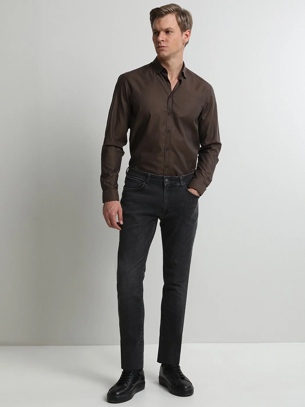 Koyu Gri Slim Fit Denim Pamuk Karışımlı Pantolon - 3