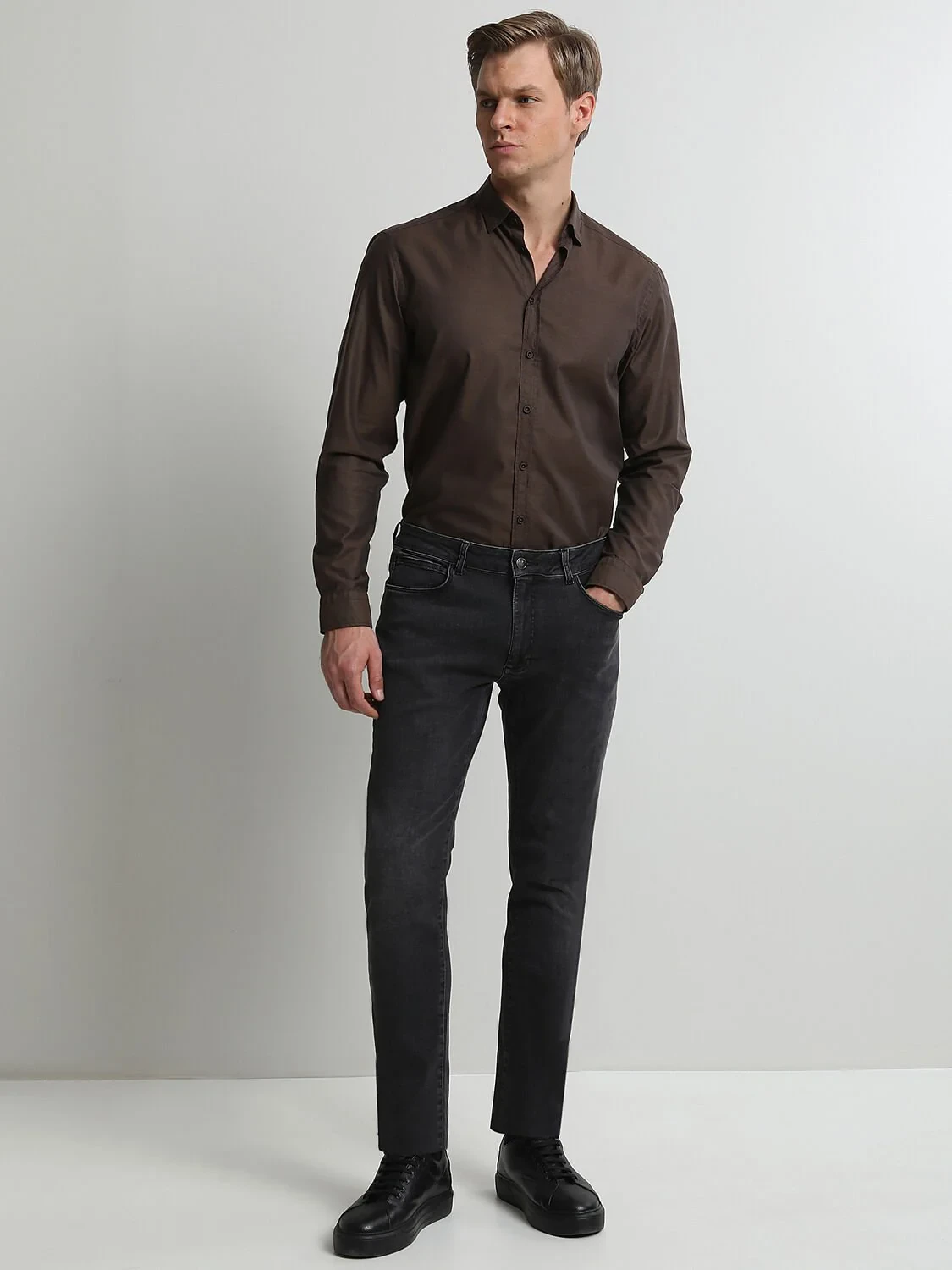 Koyu Gri Slim Fit Denim Pamuk Karışımlı Pantolon - 3