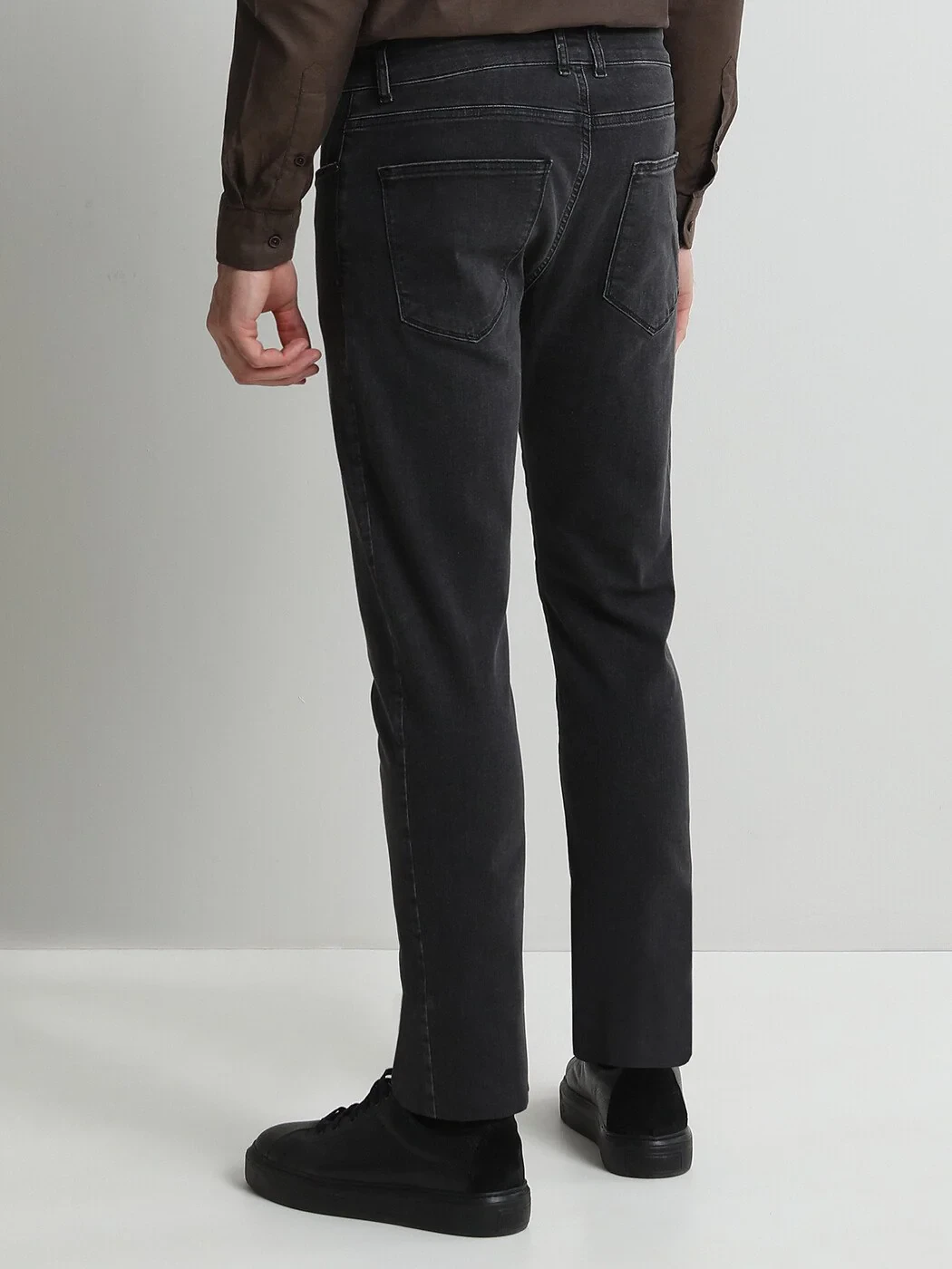 Koyu Gri Slim Fit Denim Pamuk Karışımlı Pantolon - 4