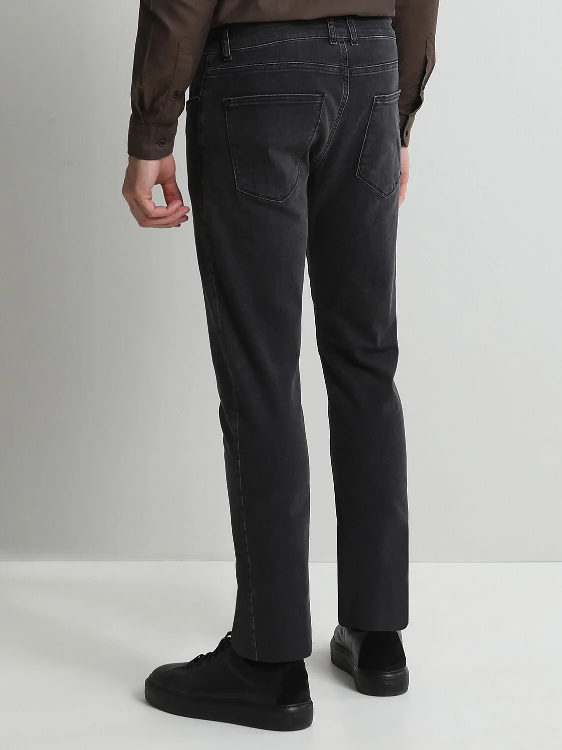 Koyu Gri Slim Fit Denim Pamuk Karışımlı Pantolon - 4
