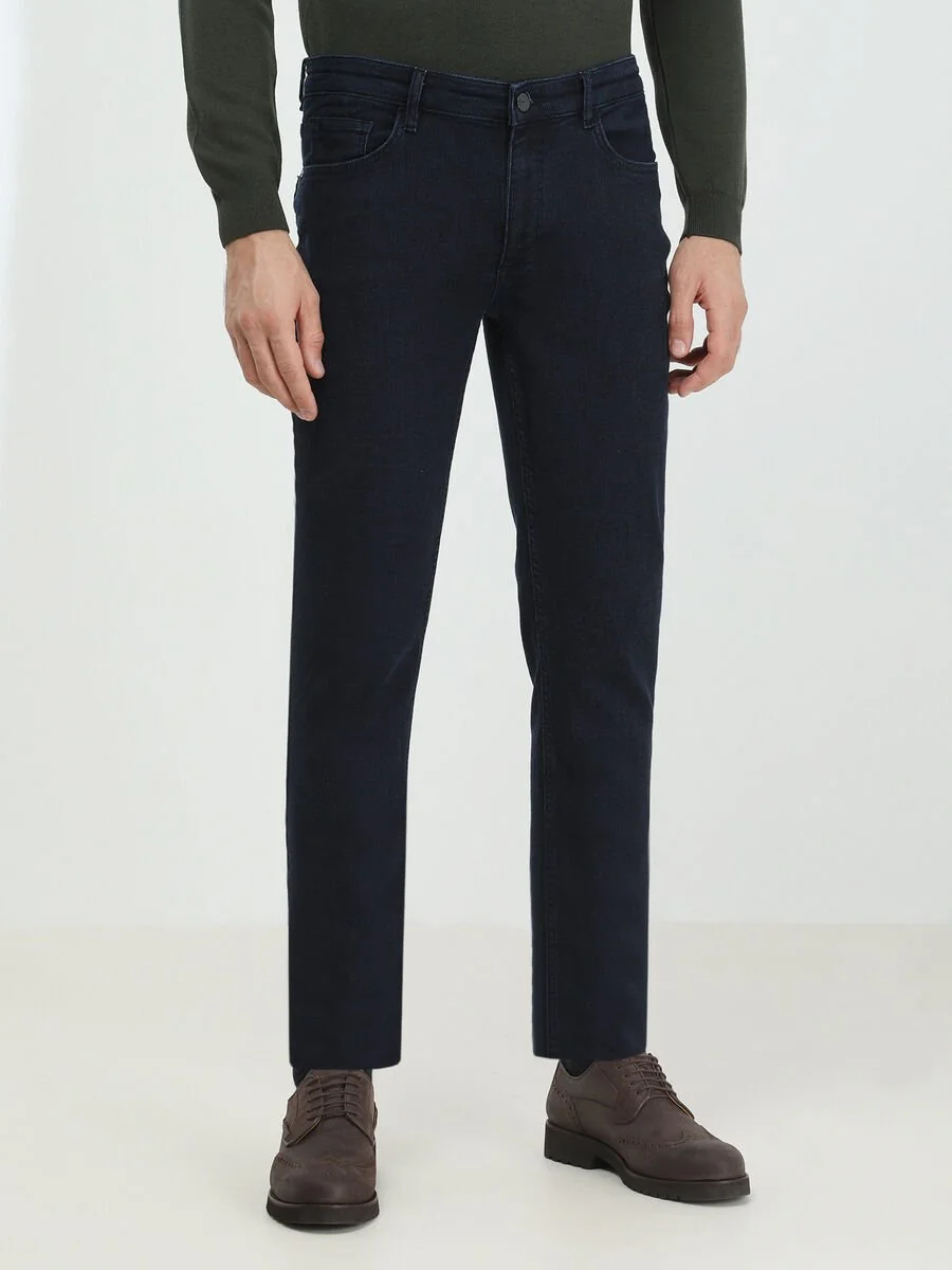 Koyu Lacivert Slim Fit Denim Pamuk Karışımlı Pantolon - 1
