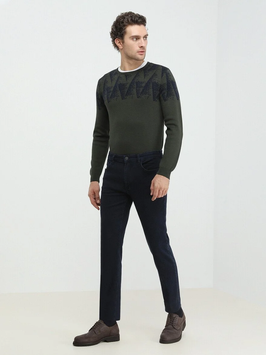 Koyu Lacivert Slim Fit Denim Pamuk Karışımlı Pantolon - 2