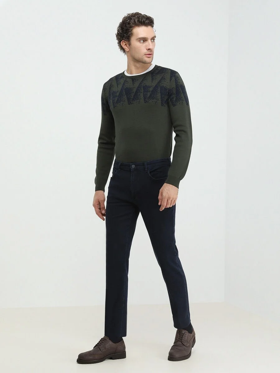 Koyu Lacivert Slim Fit Denim Pamuk Karışımlı Pantolon - 2