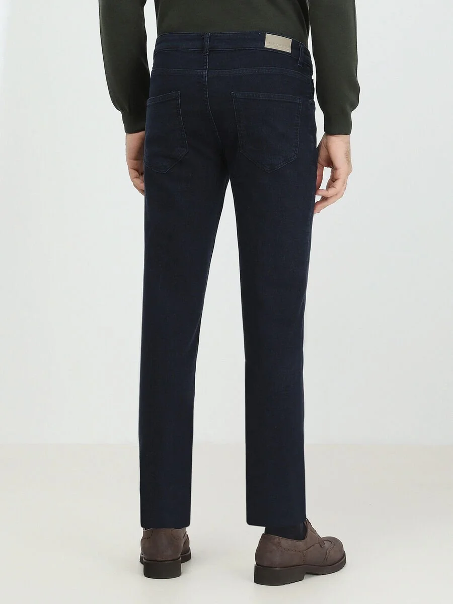 Koyu Lacivert Slim Fit Denim Pamuk Karışımlı Pantolon - 4