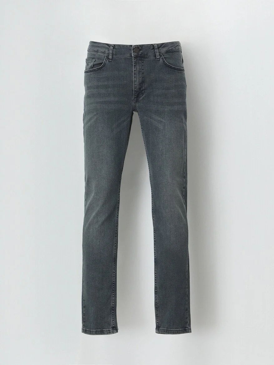 Koyu Lacivert Slim Fit Denim Pamuk Karışımlı Pantolon - 5