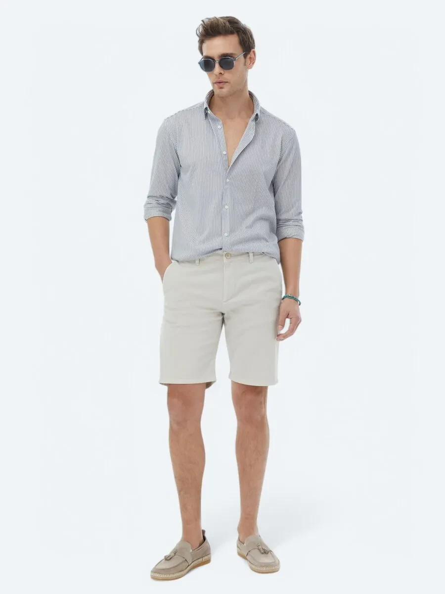 Koyu Mavi Çizgili Regular Fit Casual Pamuk Karışımlı Gömlek - 2