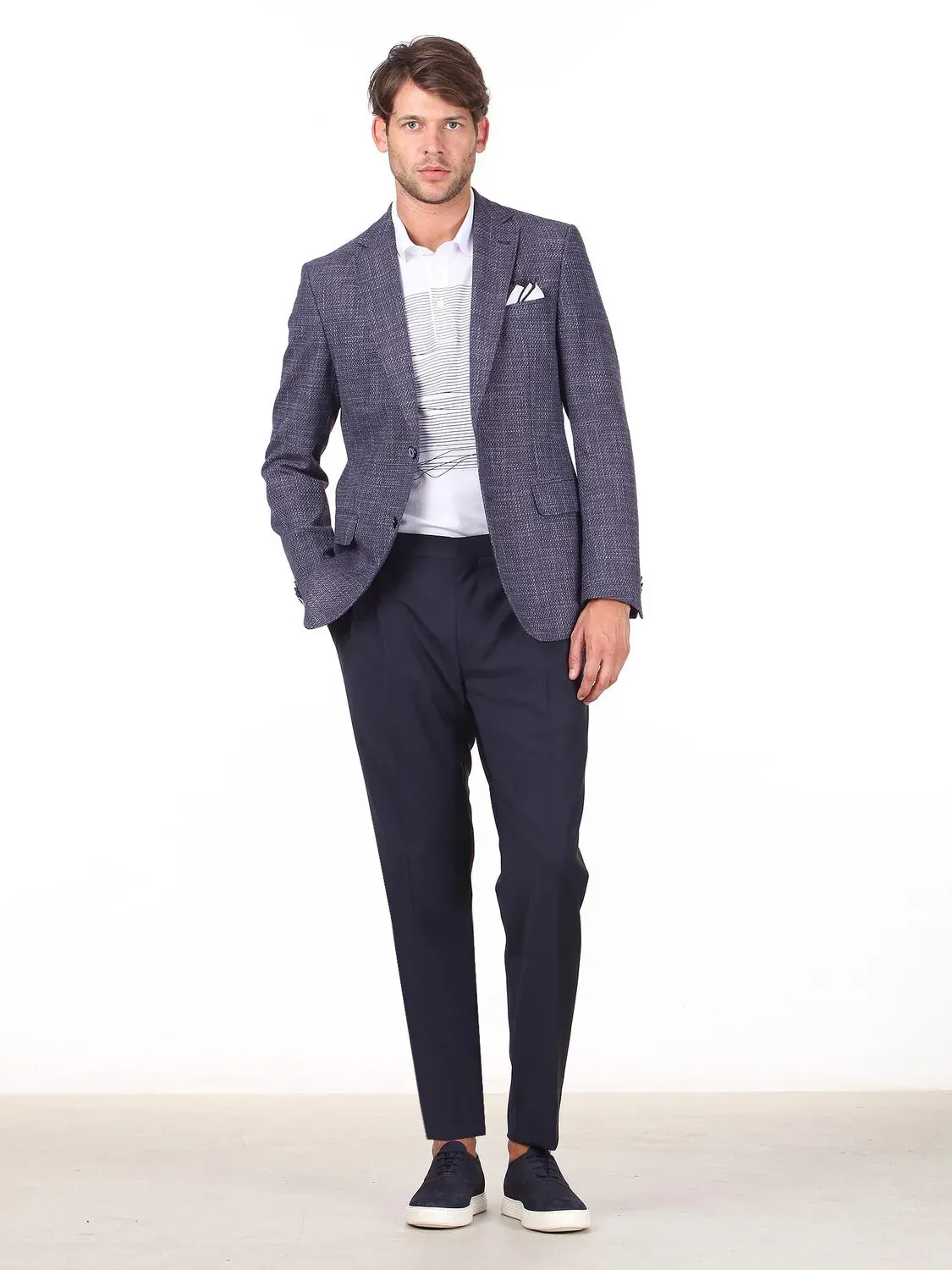 Koyu Mavi Desenli Regular Fit Ceket - 1