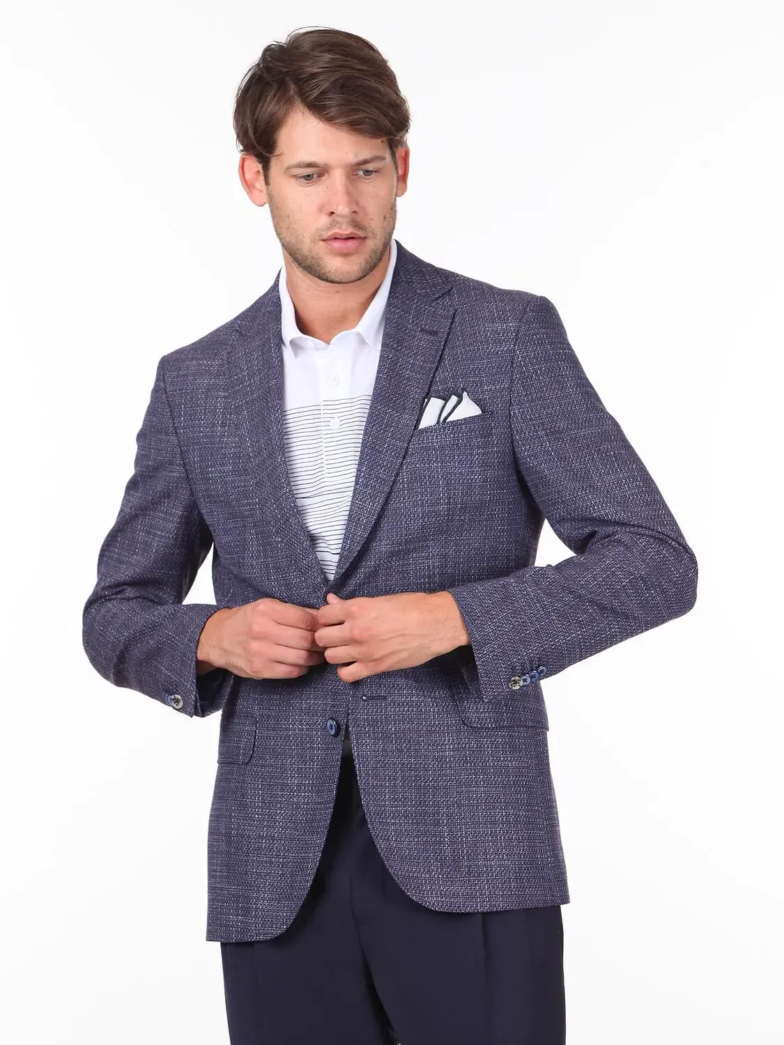 Koyu Mavi Desenli Regular Fit Ceket - 2