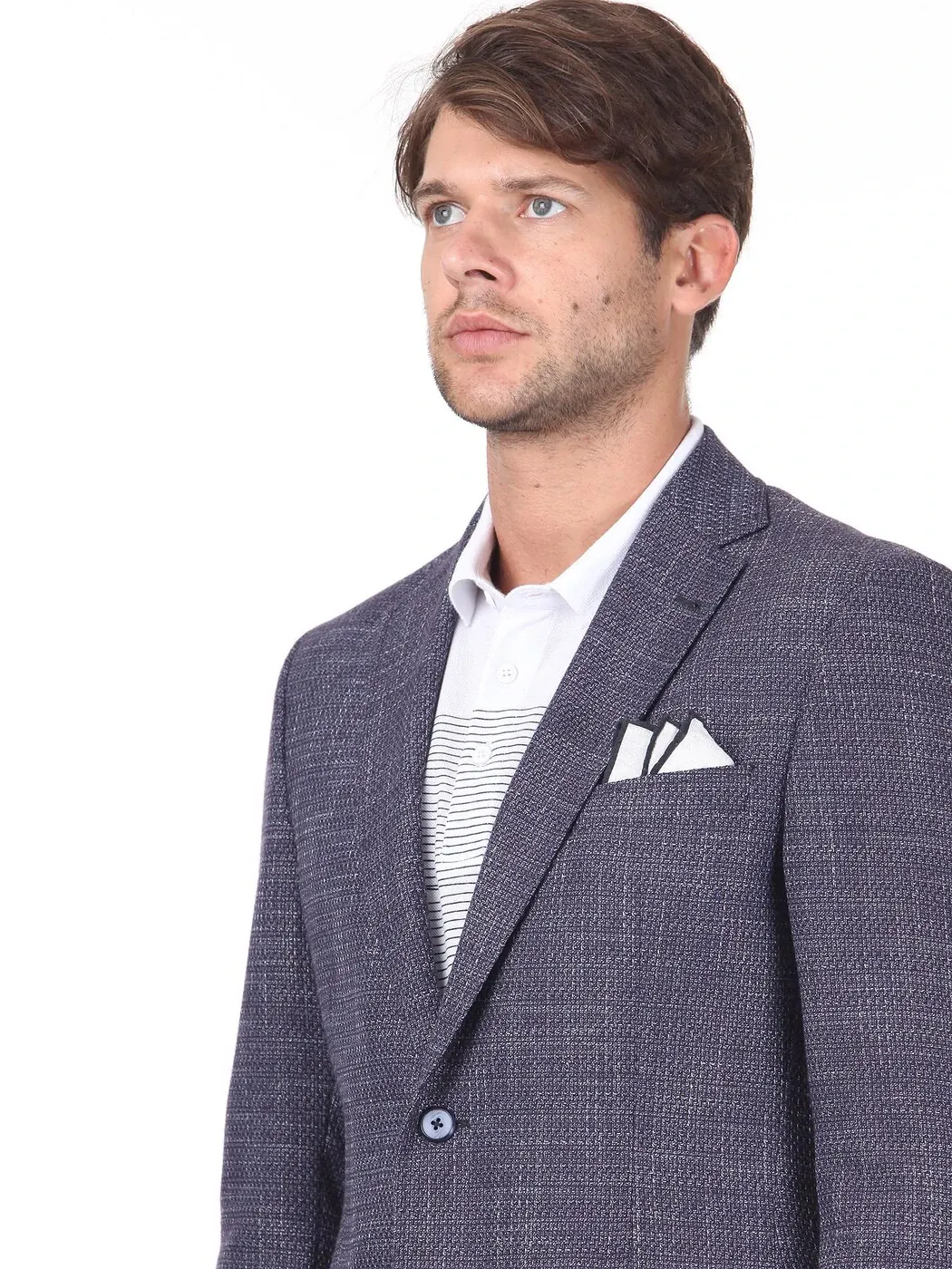 Koyu Mavi Desenli Regular Fit Ceket - 3