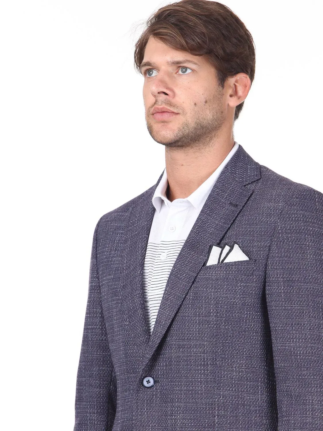 Koyu Mavi Desenli Regular Fit Ceket - 3