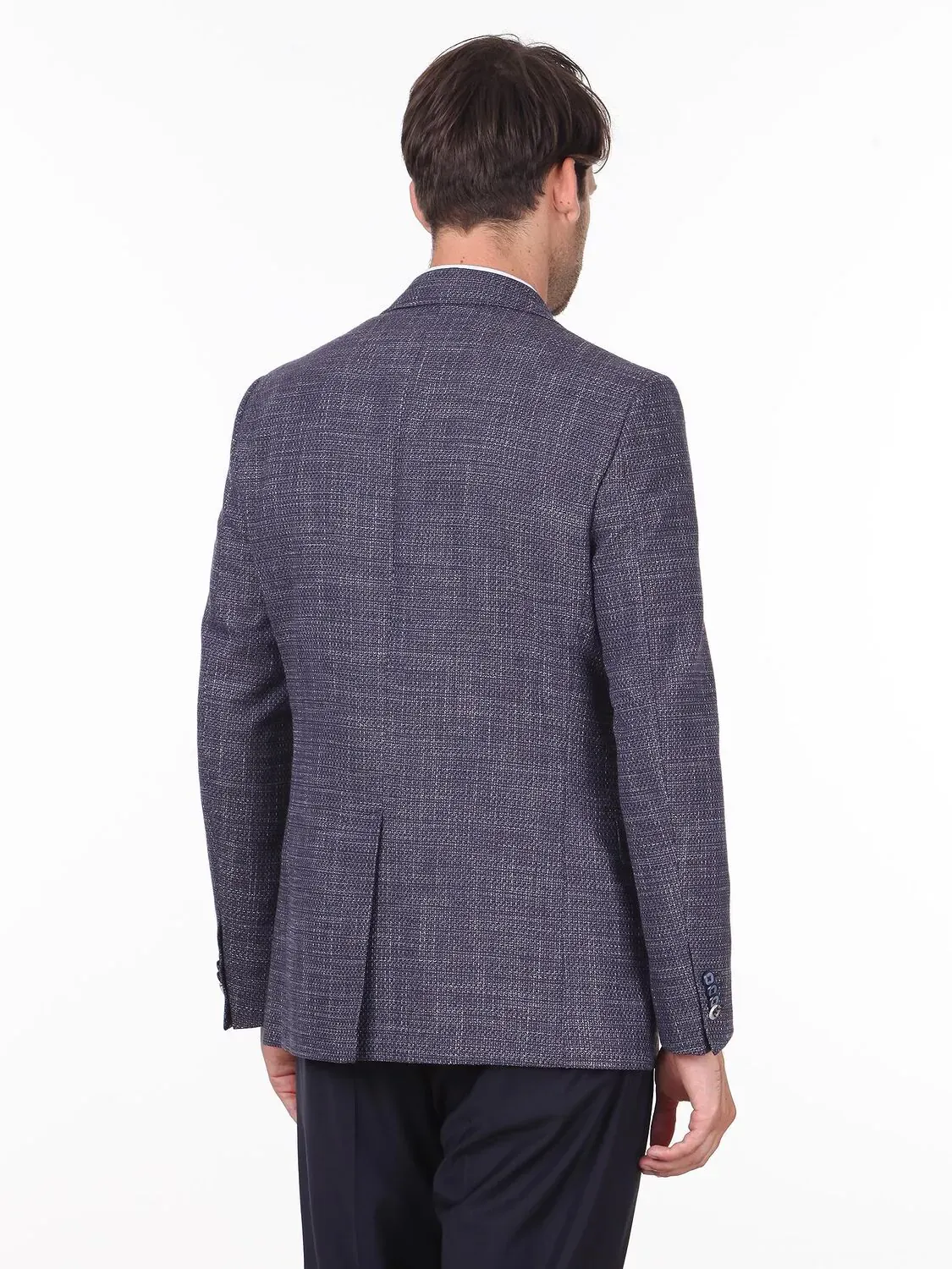 Koyu Mavi Desenli Regular Fit Ceket - 4