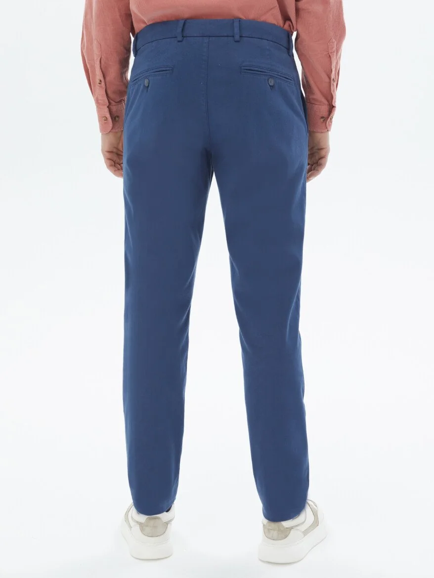 Koyu Mavi Dokuma Regular Fit Casual Pamuk Karışımlı Pantolon - 5
