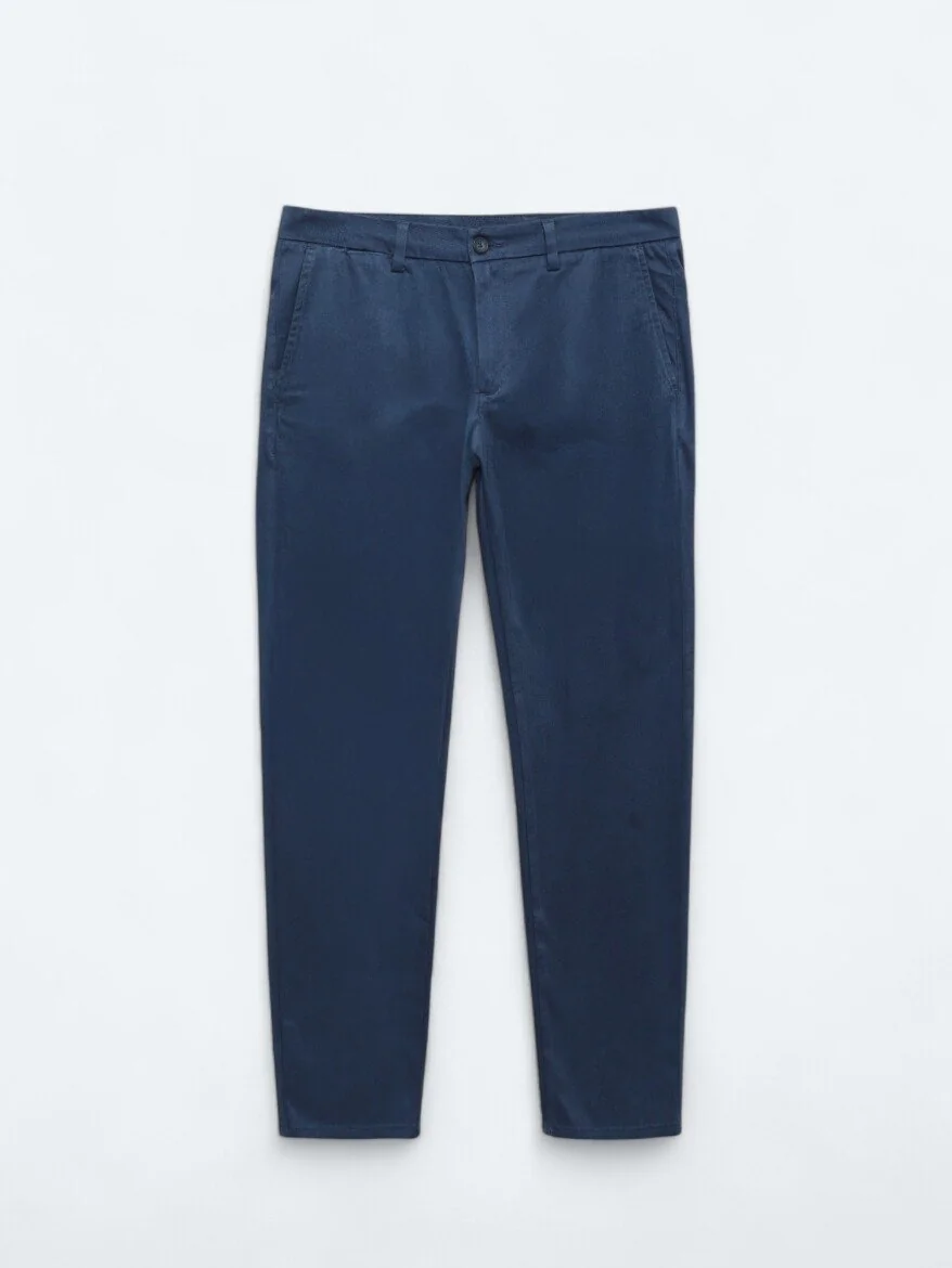 Koyu Mavi Dokuma Regular Fit Casual Pamuk Karışımlı Pantolon - 6
