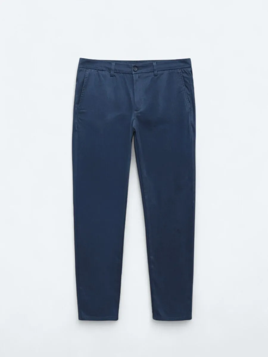 Koyu Mavi Dokuma Regular Fit Casual Pamuk Karışımlı Pantolon - 6