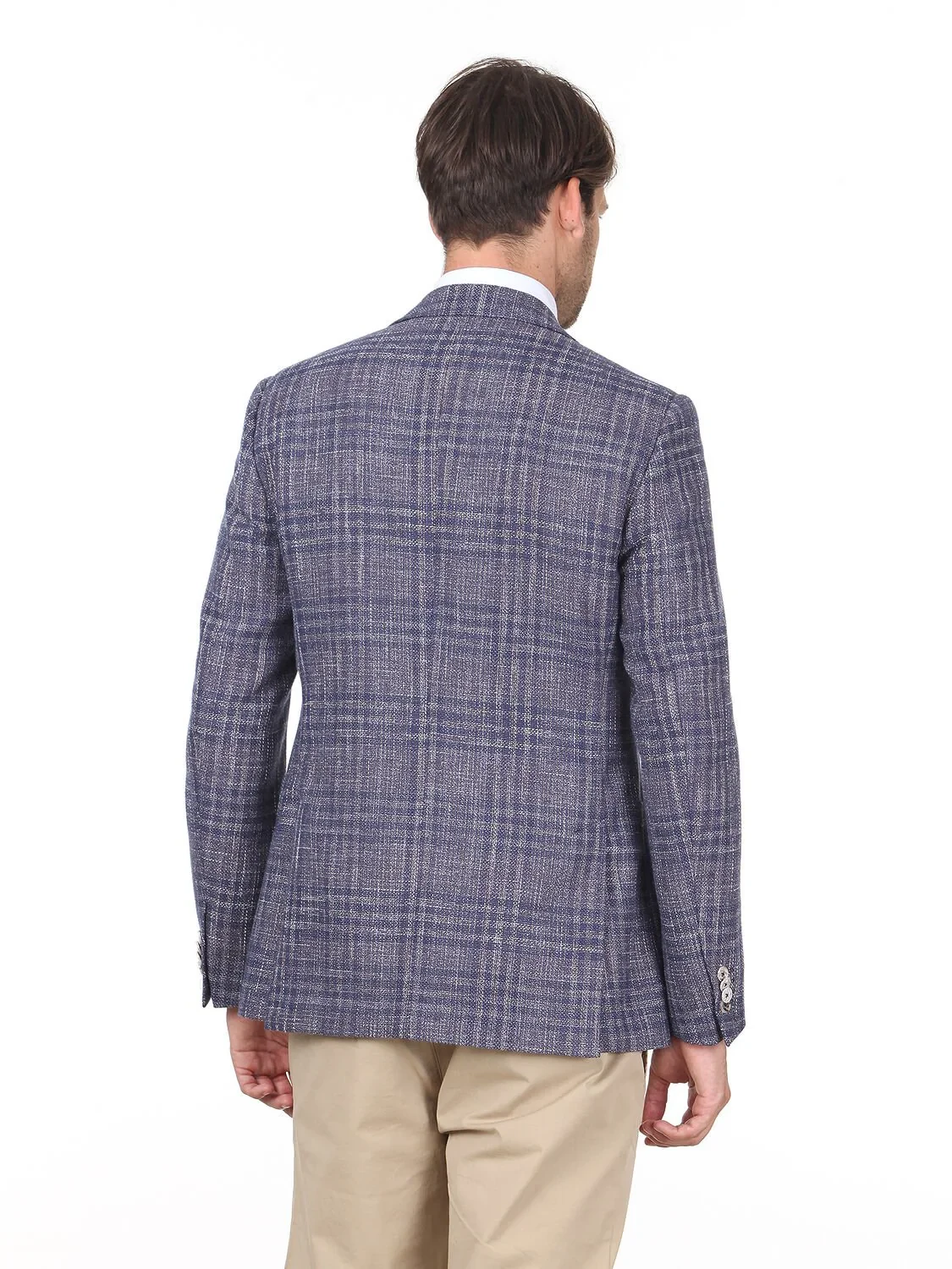 Koyu Mavi Kareli Modern Fit Pamuk Karışımlı Ceket - 4
