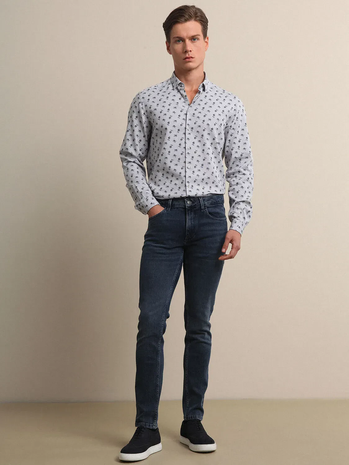 Koyu Mavi Slim Fit Denim Pamuk Karışımlı Pantolon - 1