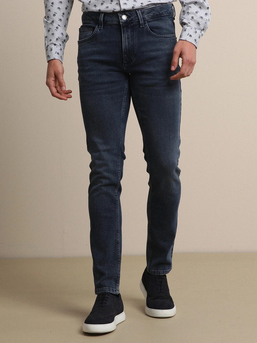 Koyu Mavi Slim Fit Denim Pamuk Karışımlı Pantolon - 2