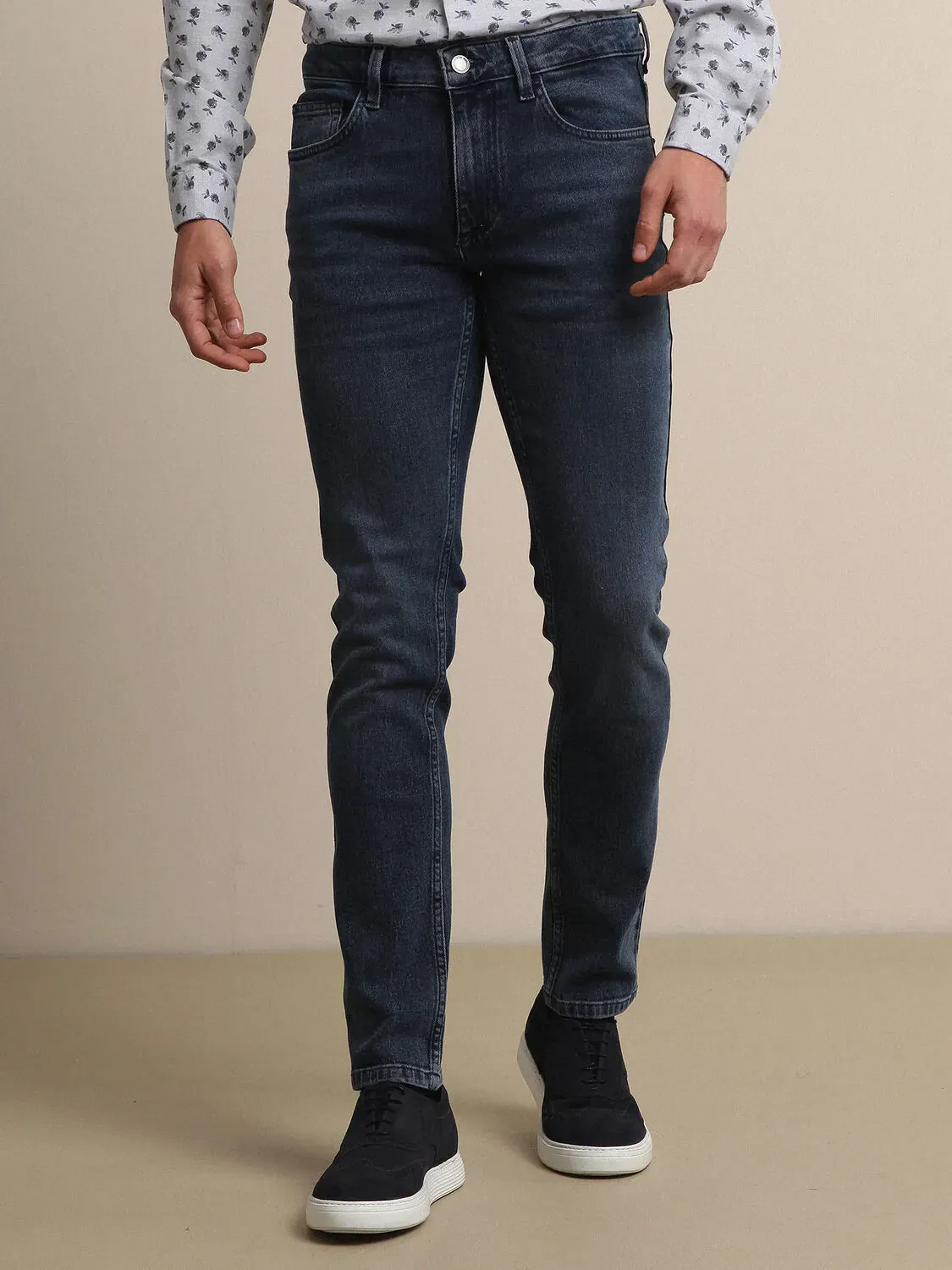 Koyu Mavi Slim Fit Denim Pamuk Karışımlı Pantolon - 2