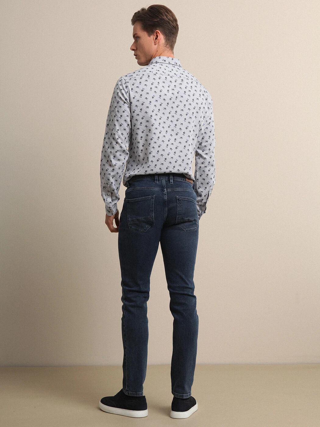 Koyu Mavi Slim Fit Denim Pamuk Karışımlı Pantolon - 4