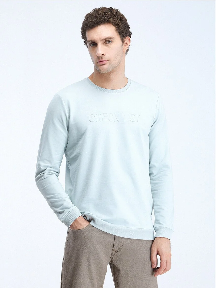 Koyu Mint Bisiklet Yaka Baskılı Sweatshırt - 1