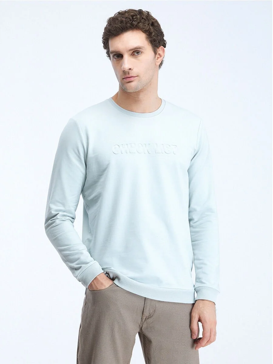 Koyu Mint Bisiklet Yaka Baskılı Sweatshırt - 1