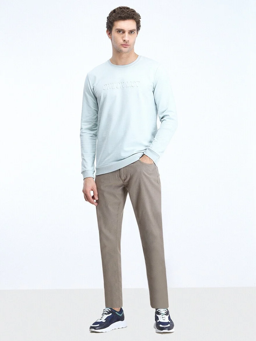Koyu Mint Bisiklet Yaka Baskılı Sweatshırt - 2