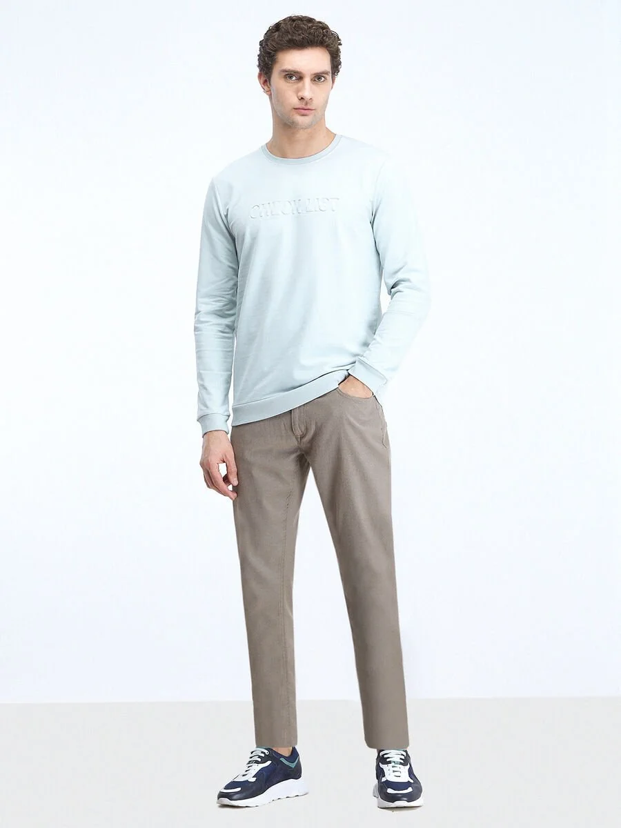 Koyu Mint Bisiklet Yaka Baskılı Sweatshırt - 2