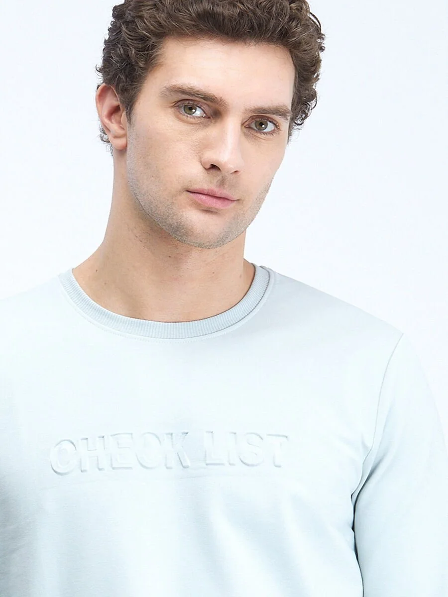 Koyu Mint Bisiklet Yaka Baskılı Sweatshırt - 4