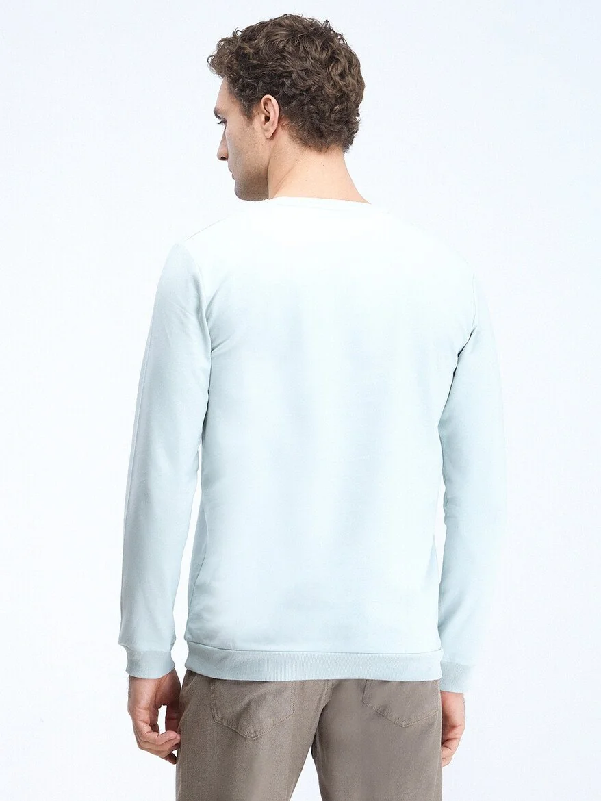Koyu Mint Bisiklet Yaka Baskılı Sweatshırt - 5