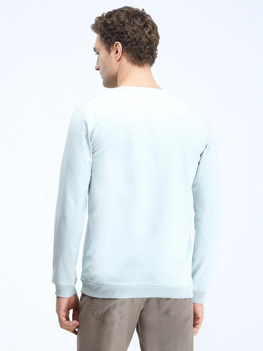 Koyu Mint Bisiklet Yaka Baskılı Sweatshırt - 5