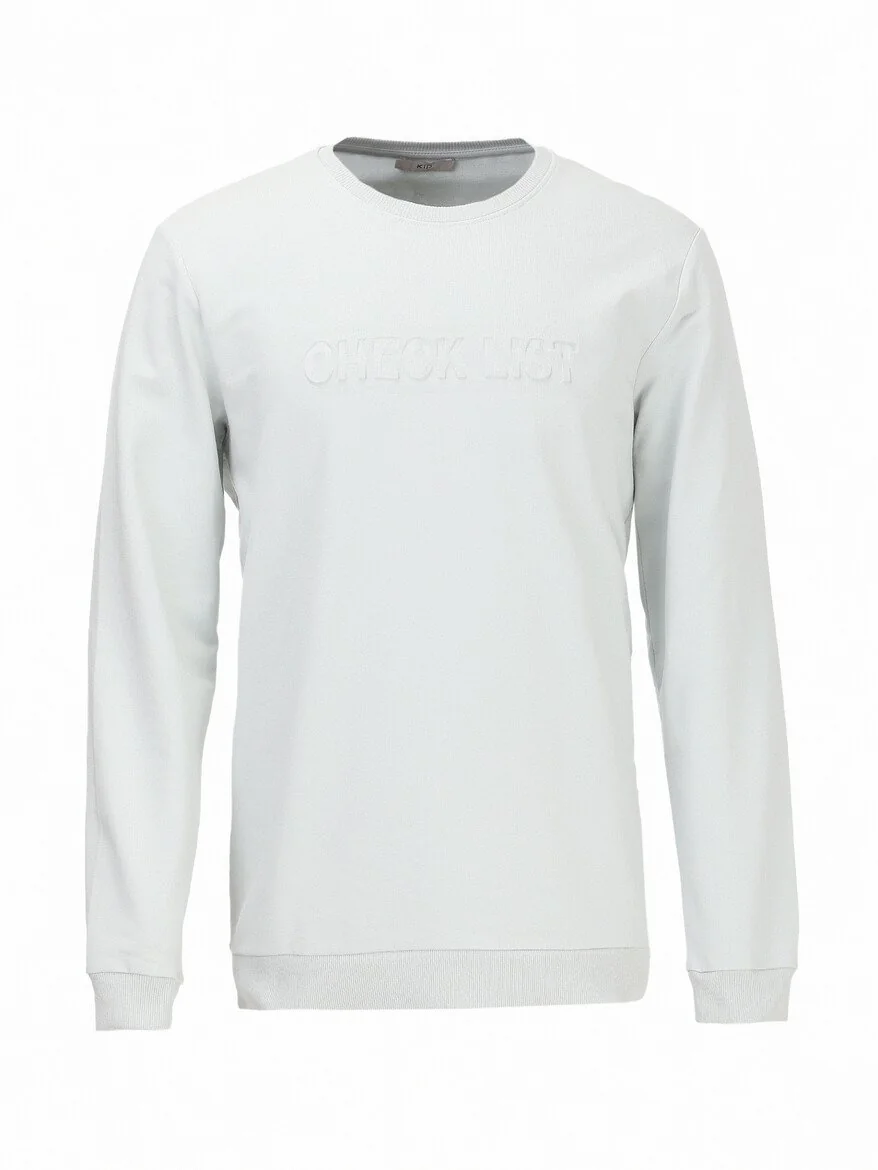 Koyu Mint Bisiklet Yaka Baskılı Sweatshırt - 6