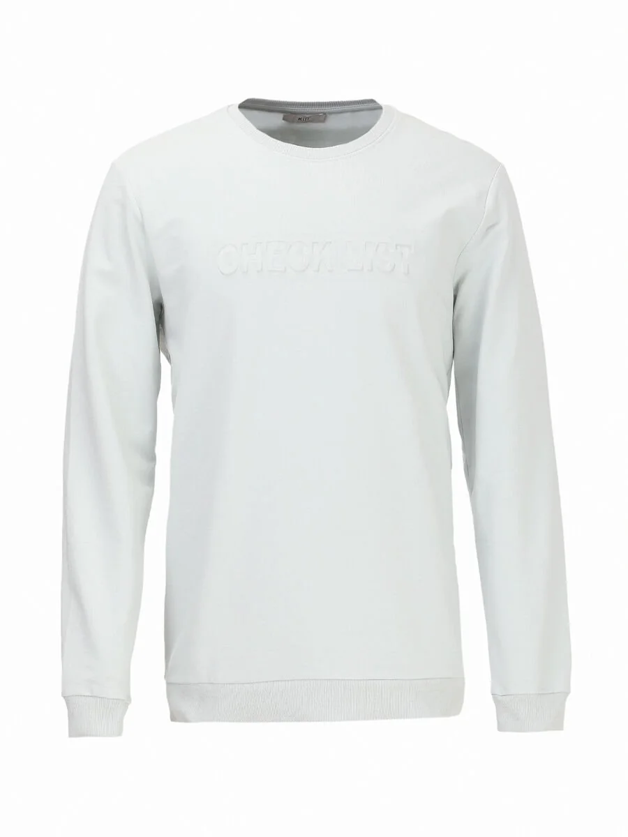 Koyu Mint Bisiklet Yaka Baskılı Sweatshırt - 6