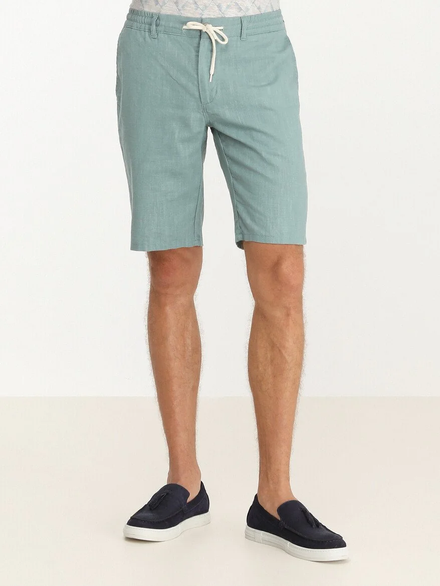 Koyu Mint Dokuma Slim Fit Casual Bermuda - 1