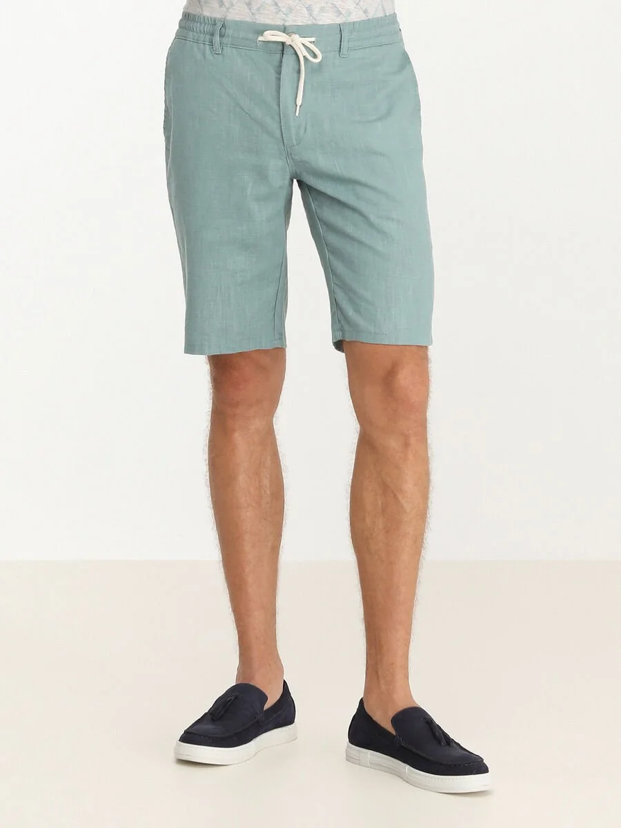 Koyu Mint Dokuma Slim Fit Casual Bermuda - 1