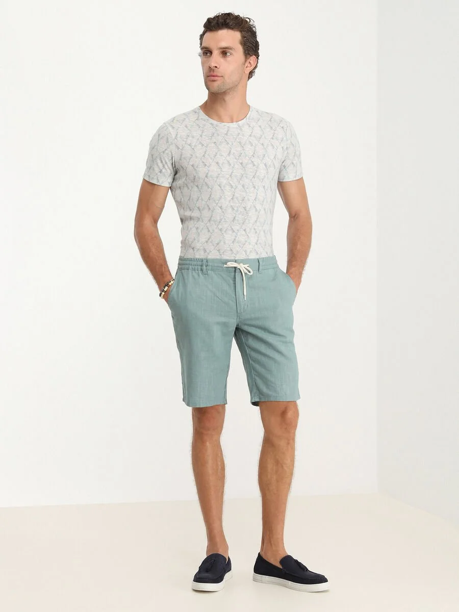 Koyu Mint Dokuma Slim Fit Casual Bermuda - 2